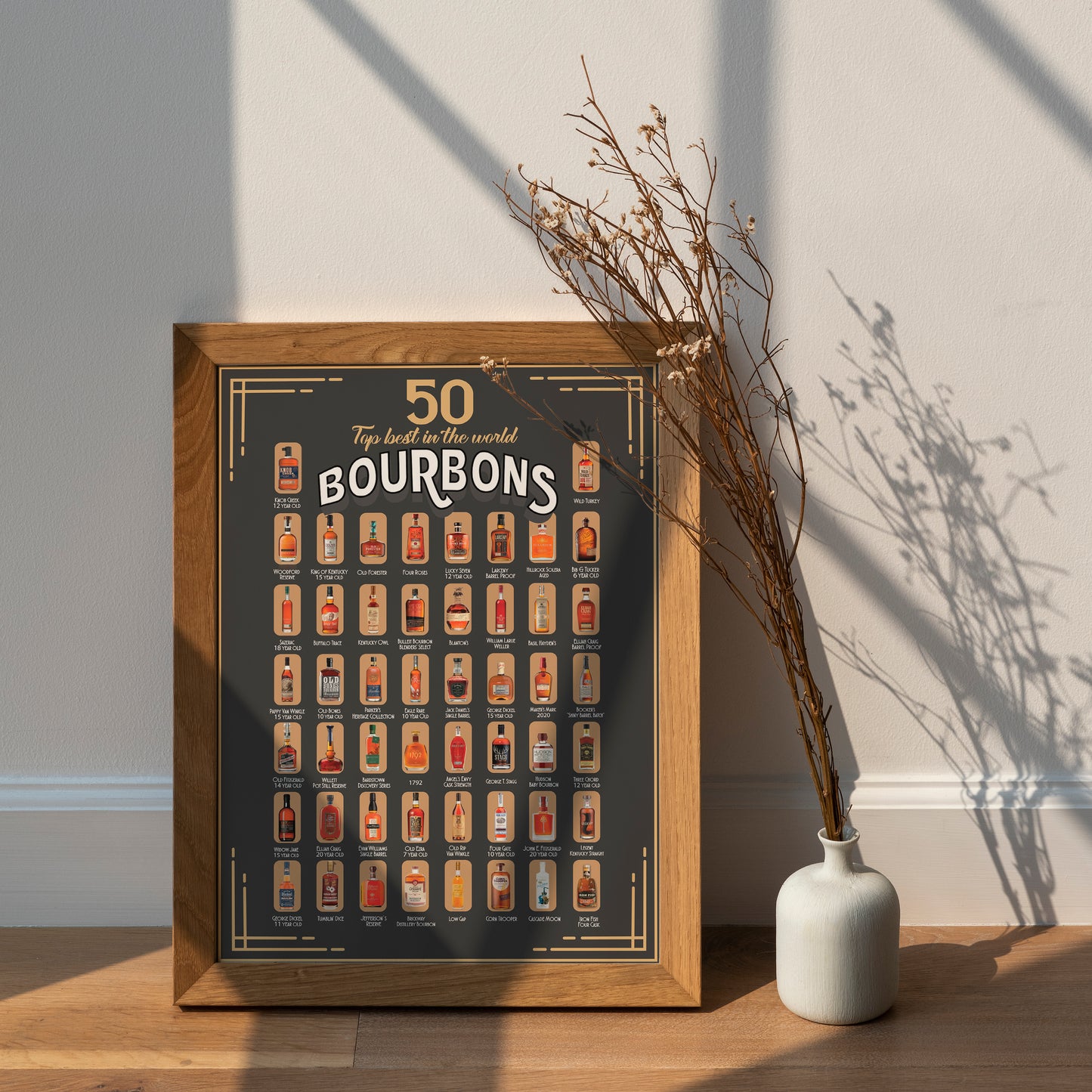 Scratch posters of the 50 best bourbons - For Whiskey Lover, Bar, Game Room or Man Cave - Gift for him - Home bar theme