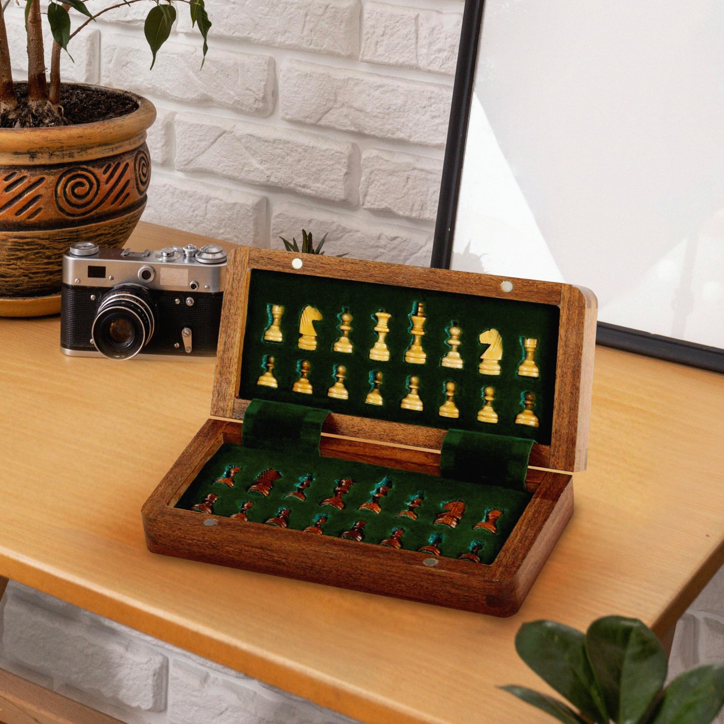 Travel chess set - Mini Chess Set - Magnetic Wooden Chess Sets with Board 7" (18 cm) - gift for him - 7 x 3.6 x 0.7 inches