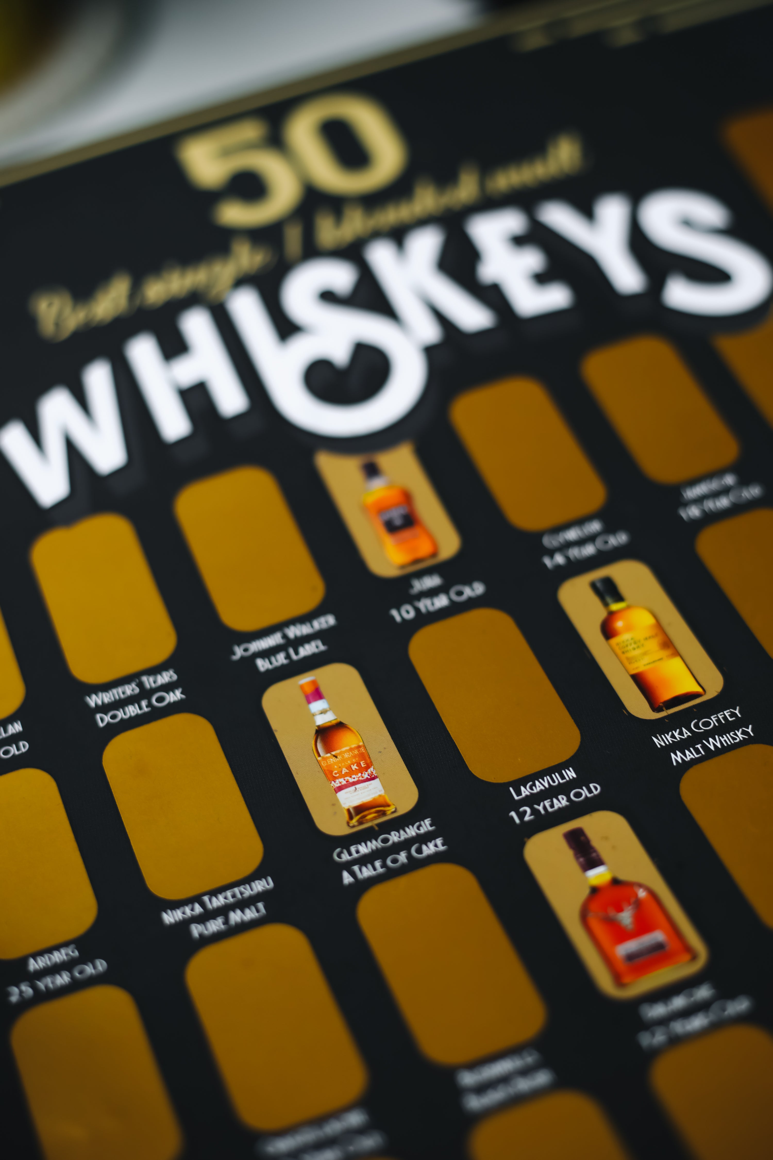 Whiskey poster - the 50 best bourbons or a poster with whiskey - for whiskey lovers, a bar, a game room - dad gift