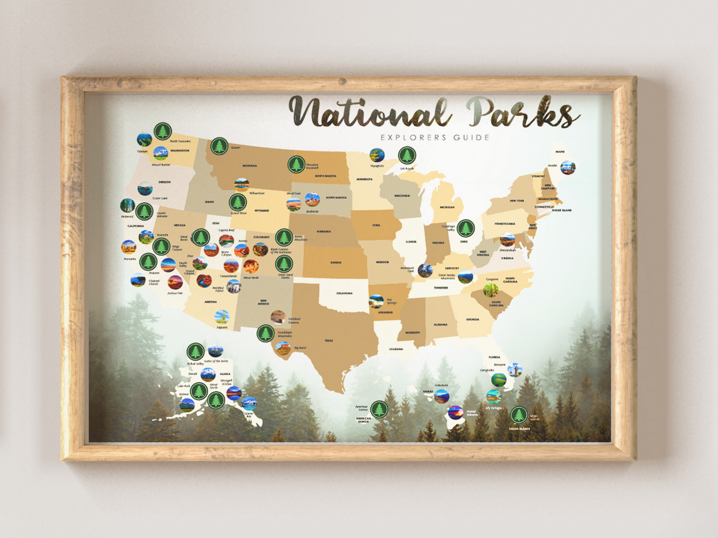 National park poster - Scratch off national park checklist - National park scratch off map - National parks map